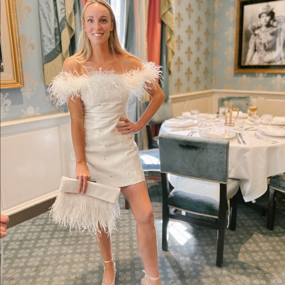 Fur Strapless White Dress
